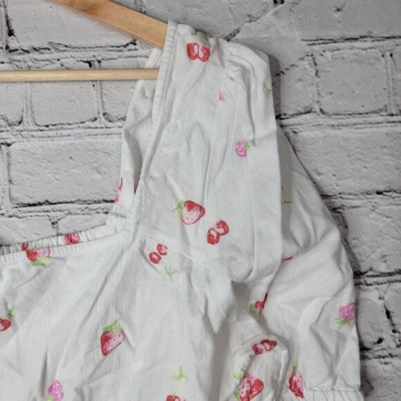 Bp Puff Sleeve Crop Top In White Brilliant Tossed Berries Linen NWT Size 3X - Picture 4 of 11